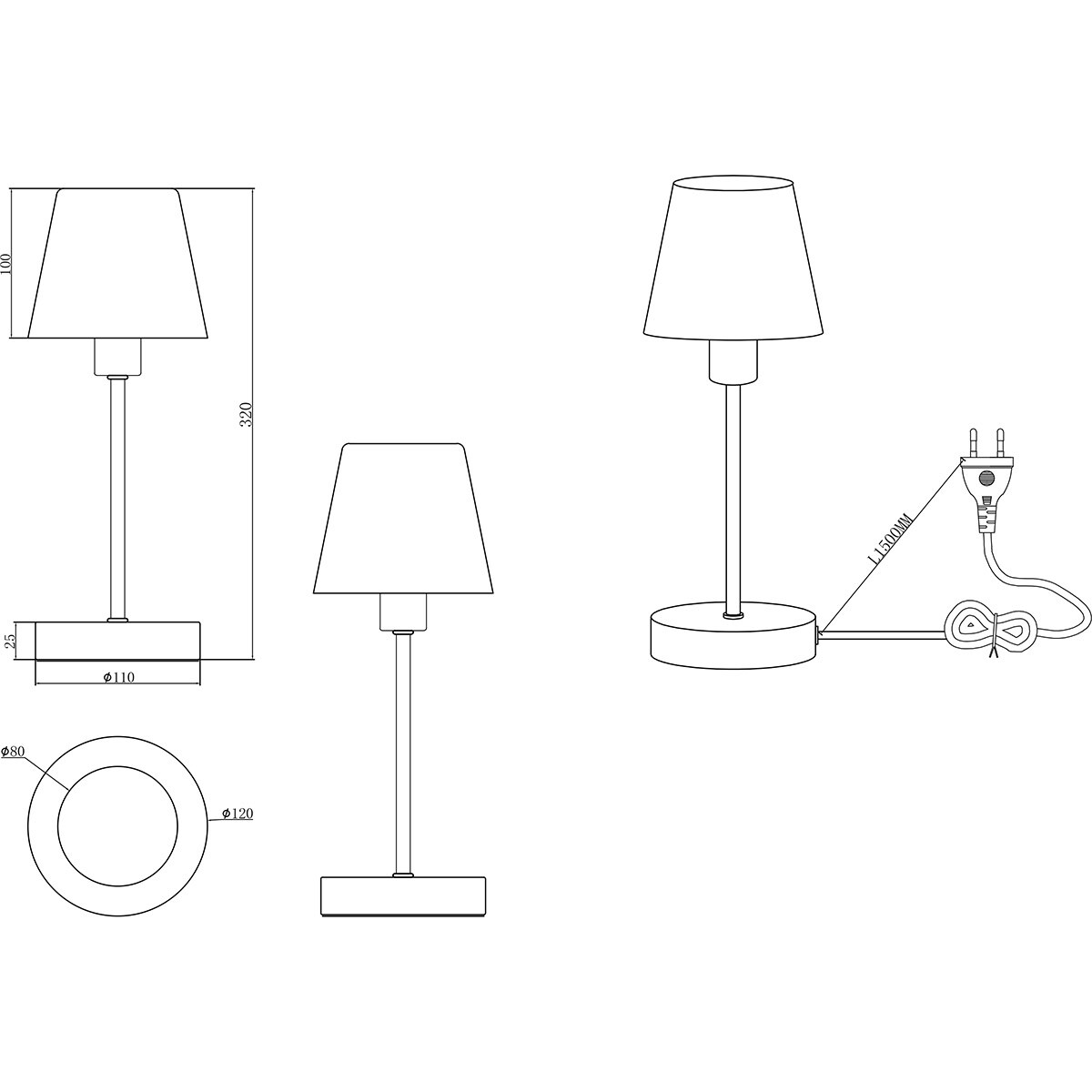 LED Tischleuchte - Tischbeleuchtung - Trion Siu - E14 Fassung - Kegel - Matt Nickel - Metall