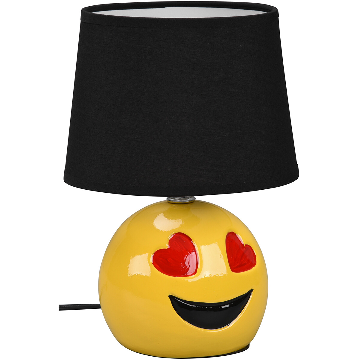 LED Tischlampe - Tischbeleuchtung - Trion Smiley - E14 Fassung - Rund - Matt Schwarz - Keramik