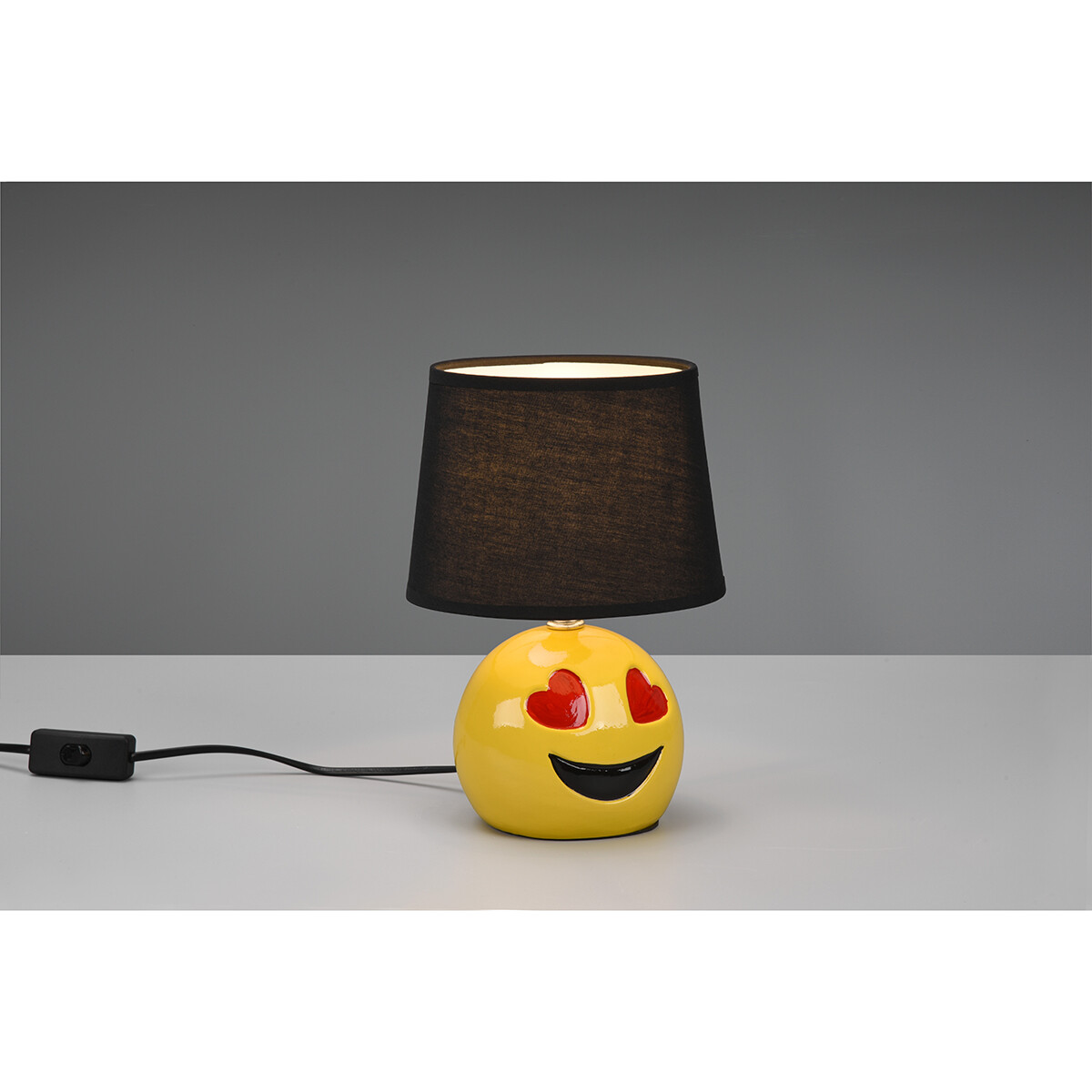 LED Tischlampe - Tischbeleuchtung - Trion Smiley - E14 Fassung - Rund - Matt Schwarz - Keramik