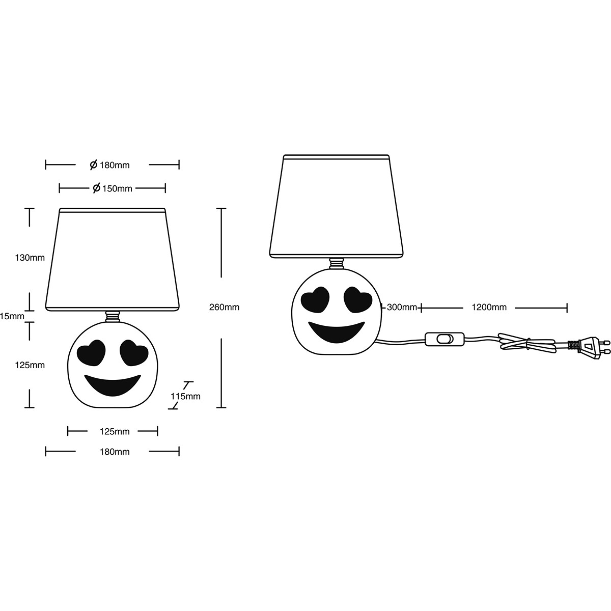 LED Tischlampe - Tischbeleuchtung - Trion Smiley - E14 Fassung - Rund - Matt Schwarz - Keramik