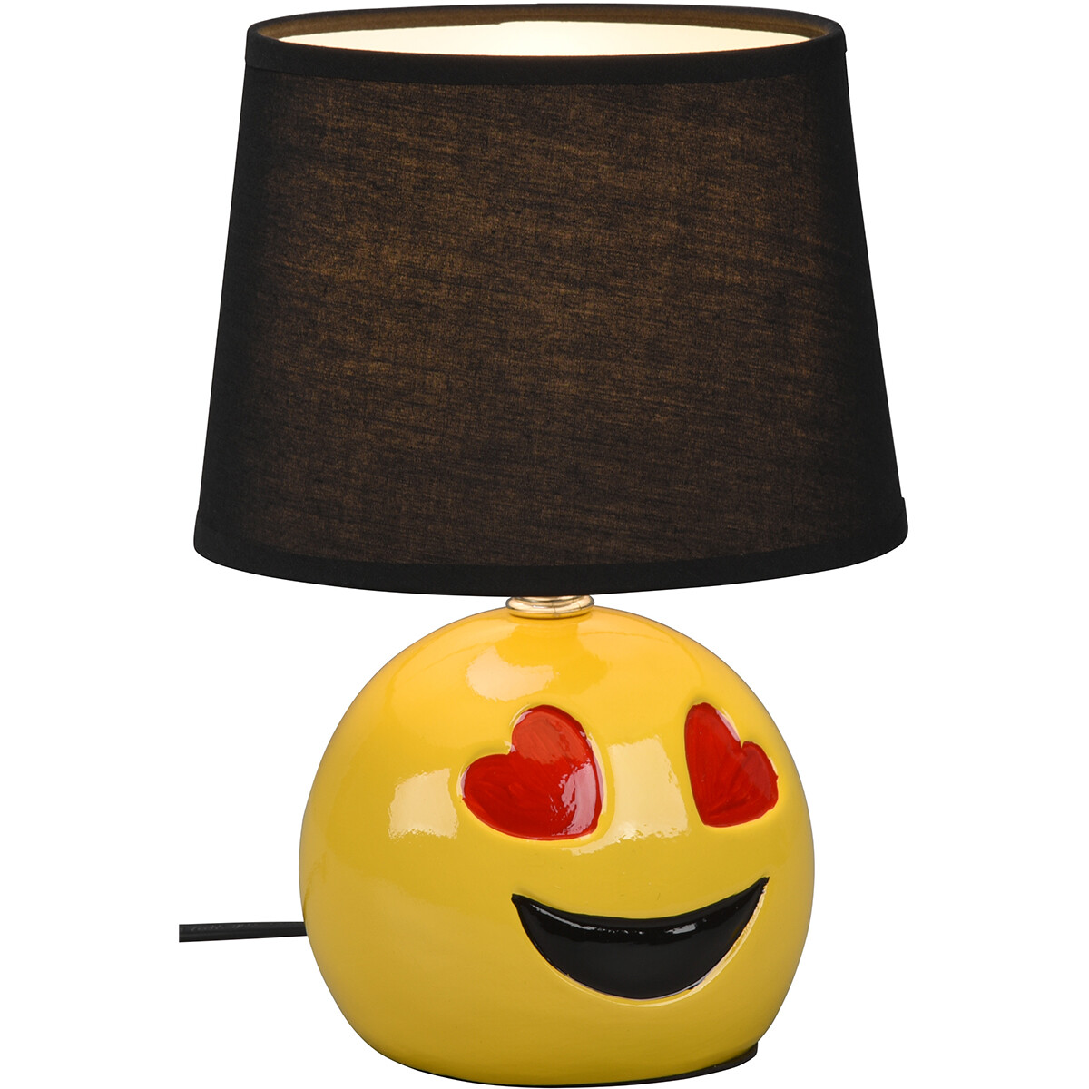 LED Tischlampe - Tischbeleuchtung - Trion Smiley - E14 Fassung - Rund - Matt Schwarz - Keramik