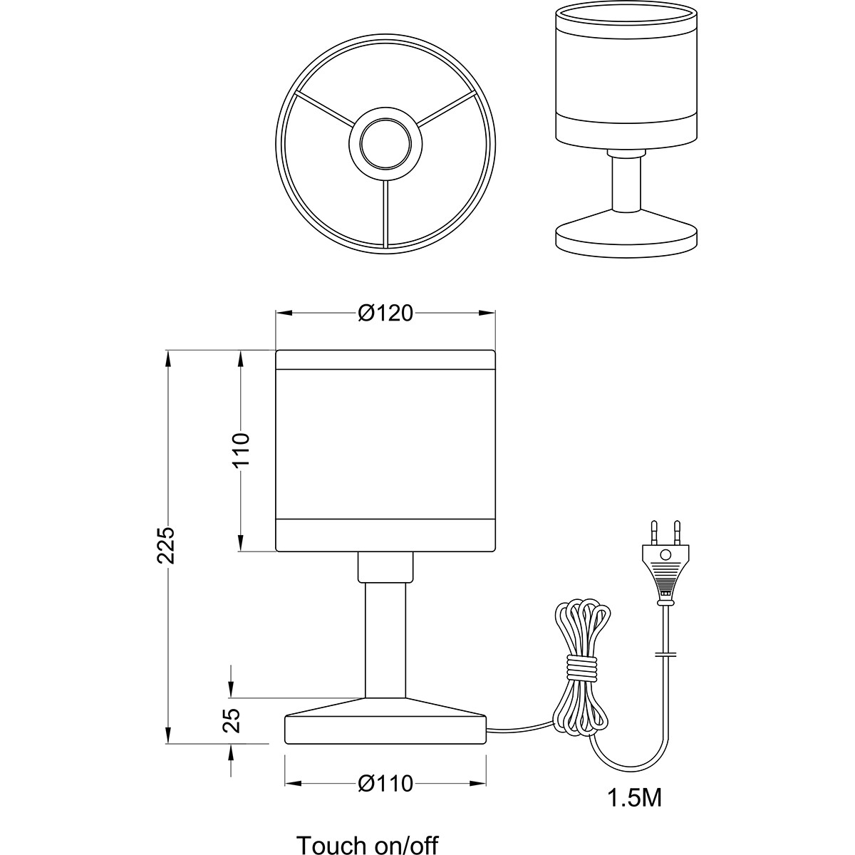 LED-Tischlampe - Tischbeleuchtung - Trion Vamos - E14 Fassung - Rund - Mattschwarz - Metall