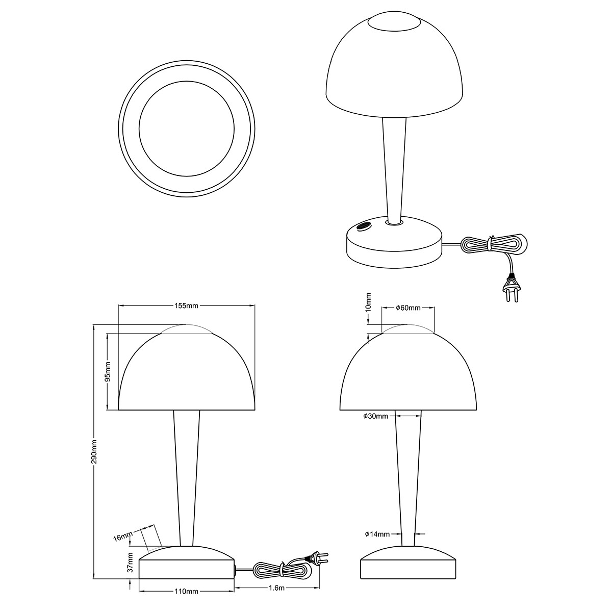 LED Tischlampe - Trion Vonton - 4W - Warmweiß 3000K - Rund - Mattes Nickel - Aluminium