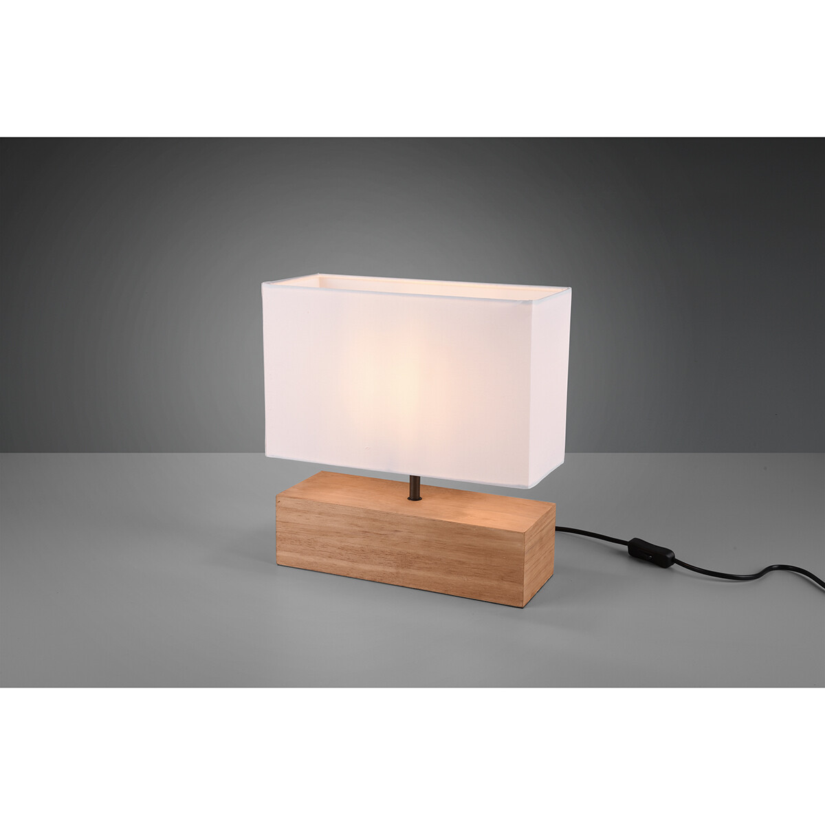 LED Tischlampe - Trion Wooden - E27 Sockel - Rechteckig - Mattweiß - Holz