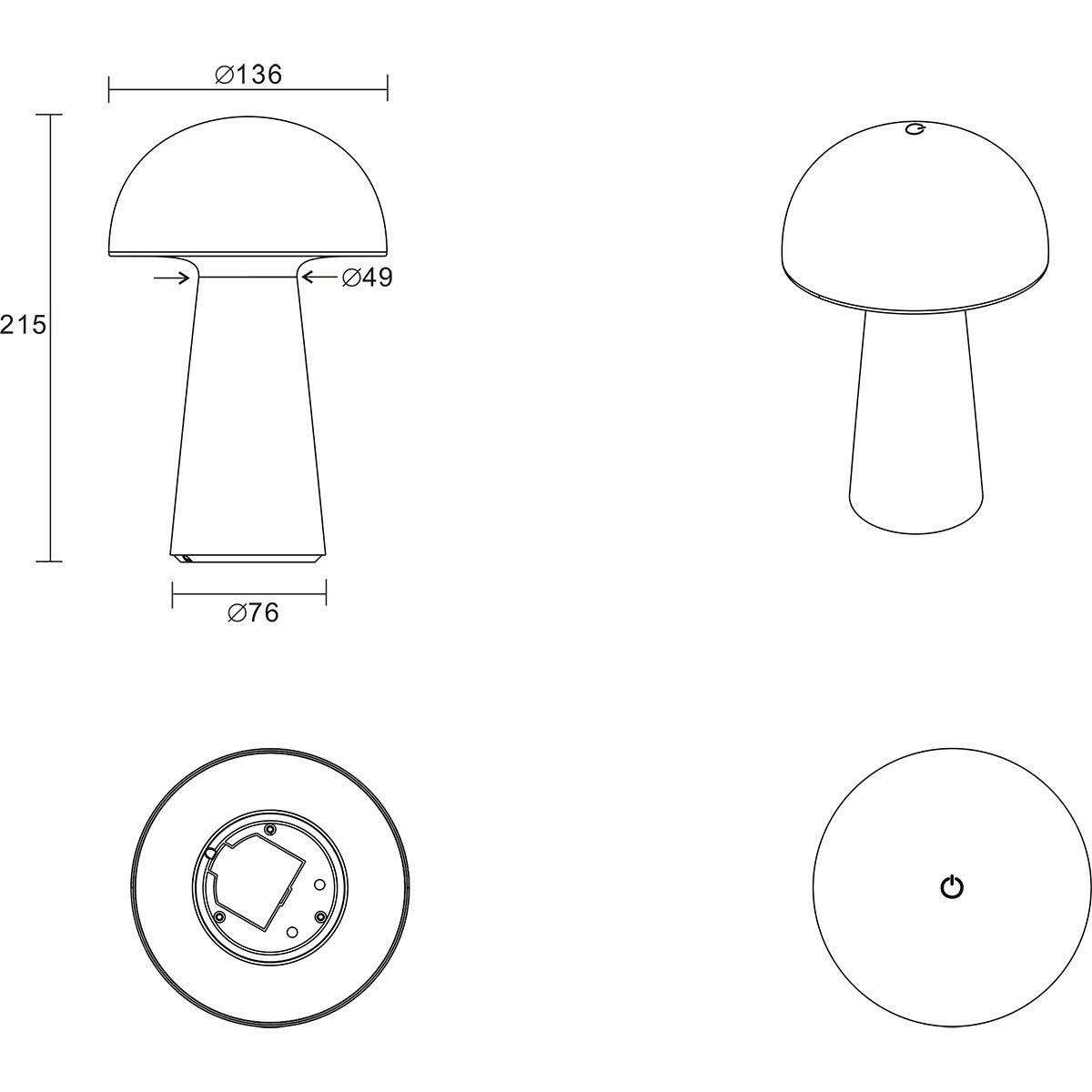 LED Tischlampe - Tischbeleuchtung - Trion Lenio - 2W - Warmweiß 3000K - Dimmbar - USB Aufladbar - Spritzwassergeschützt IP44 - Rund - Matt Grau - Kunststoff