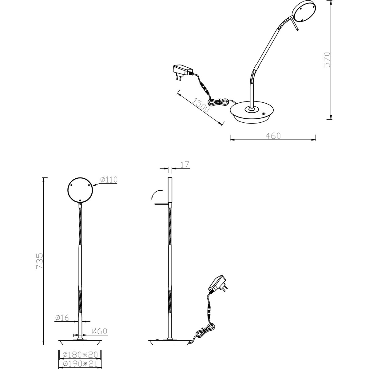 LED-Tischleuchte - Trion Amon - 12W - Verstellbare Farbe - Dimmbar - Rund - Mattweiß - Metall