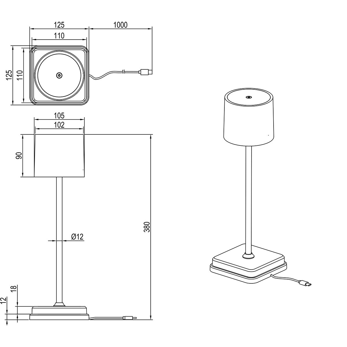 LED Tischleuchte - Trion Andez - 1.5W - Anpassbare Farbe - Aufladbare Batterien - Grau - Kunststoff