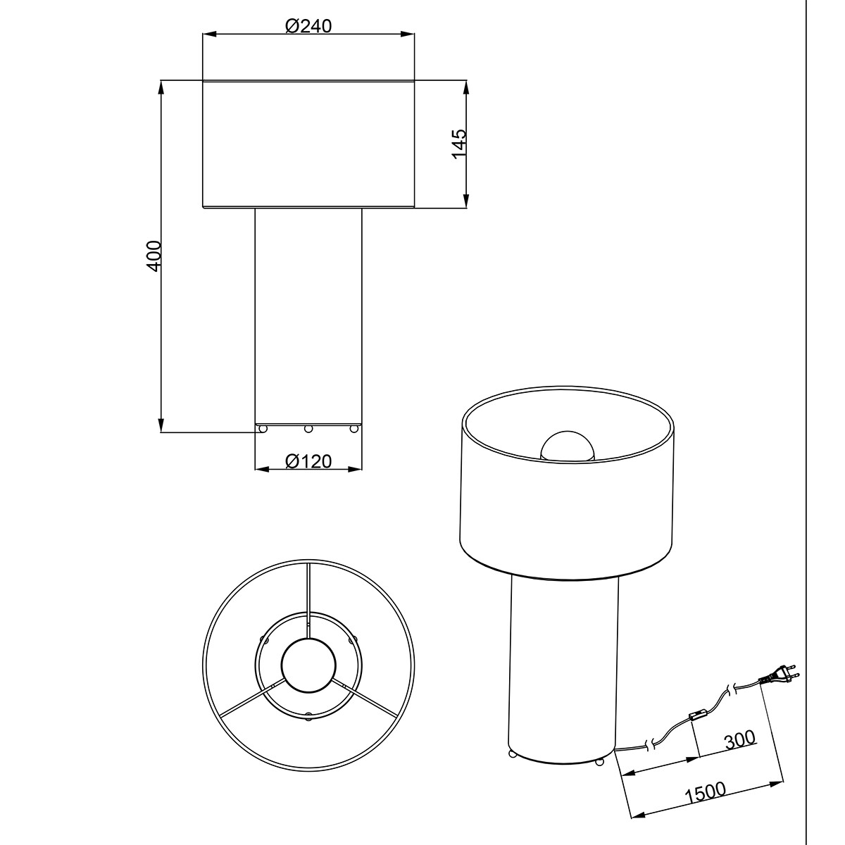 LED Tischlampe - Trion Balin - E27 Fassung - Rund - Gelb - Textil