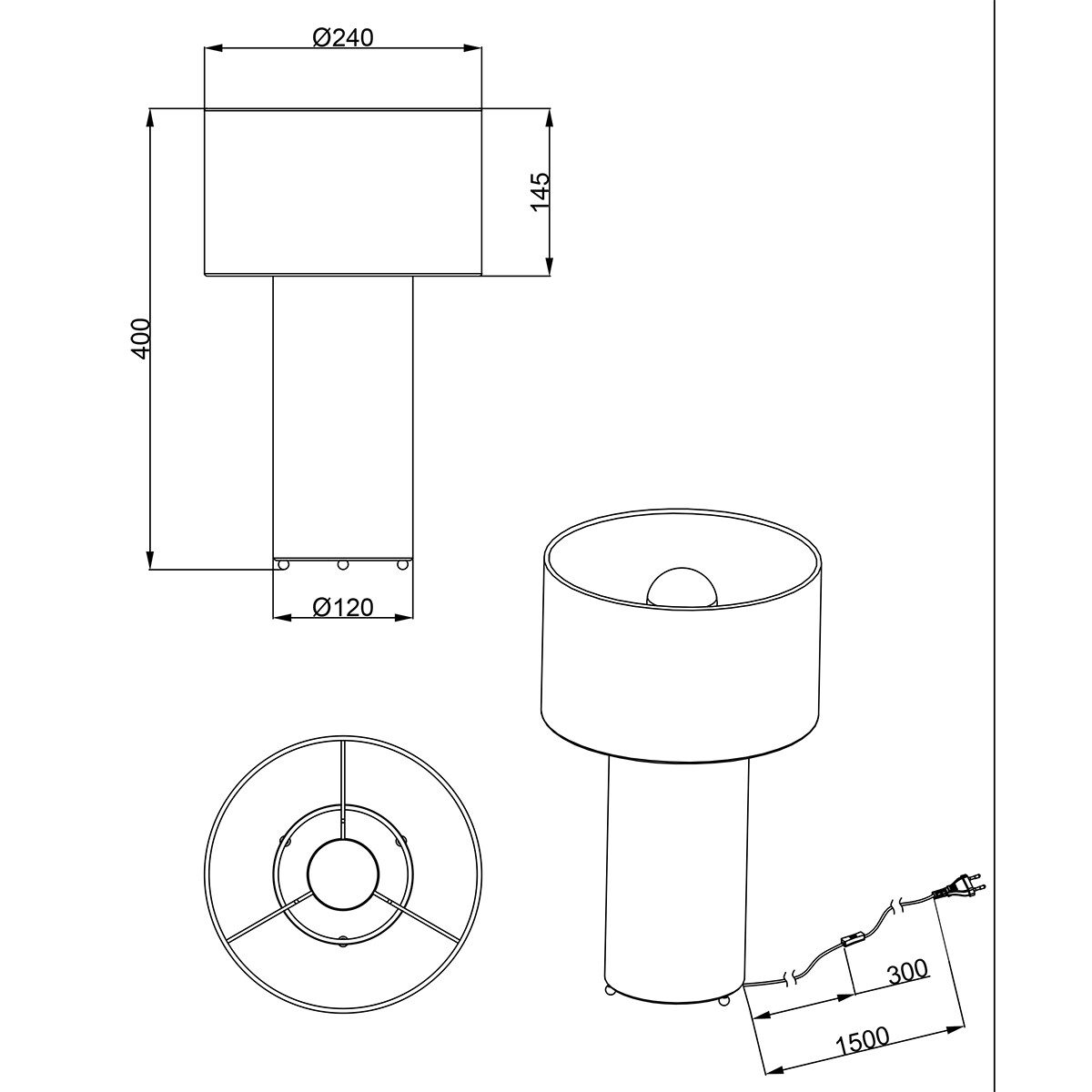 LED Tischlampe - Trion Balin - E27 Fassung - Rund - Grau - Textil