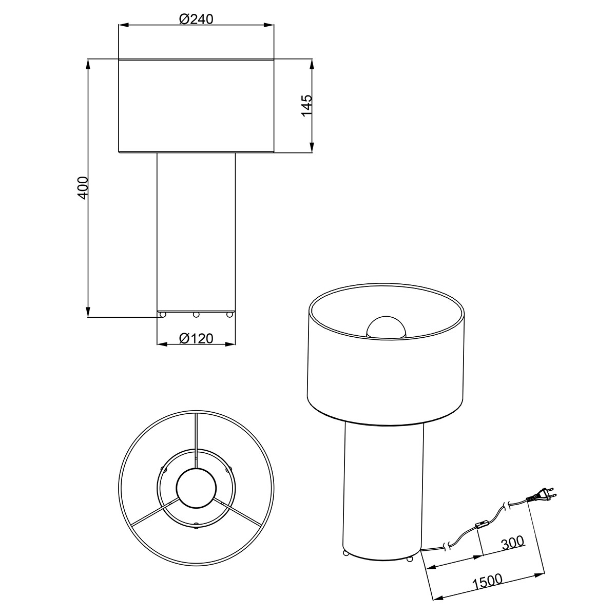 LED Tischlampe - Trion Balin - E27 Fassung - Rund - Grün - Textil