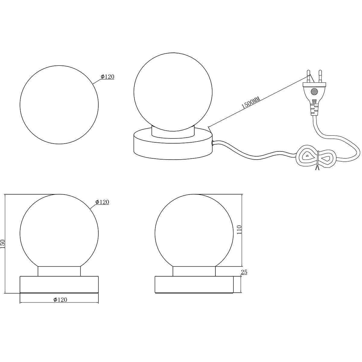 LED Tischleuchte - Trion Bolle - E14 Fassung - 1 Lichtquelle - Matt Messing - Metall - Weißes Glas