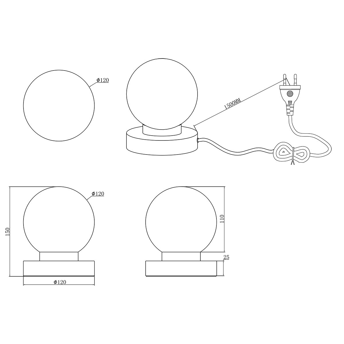 LED Tischleuchte - Trion Bolle - E14 Fassung - 1 Lichtquelle - Matt Nickel - Metall - Weißes Glas