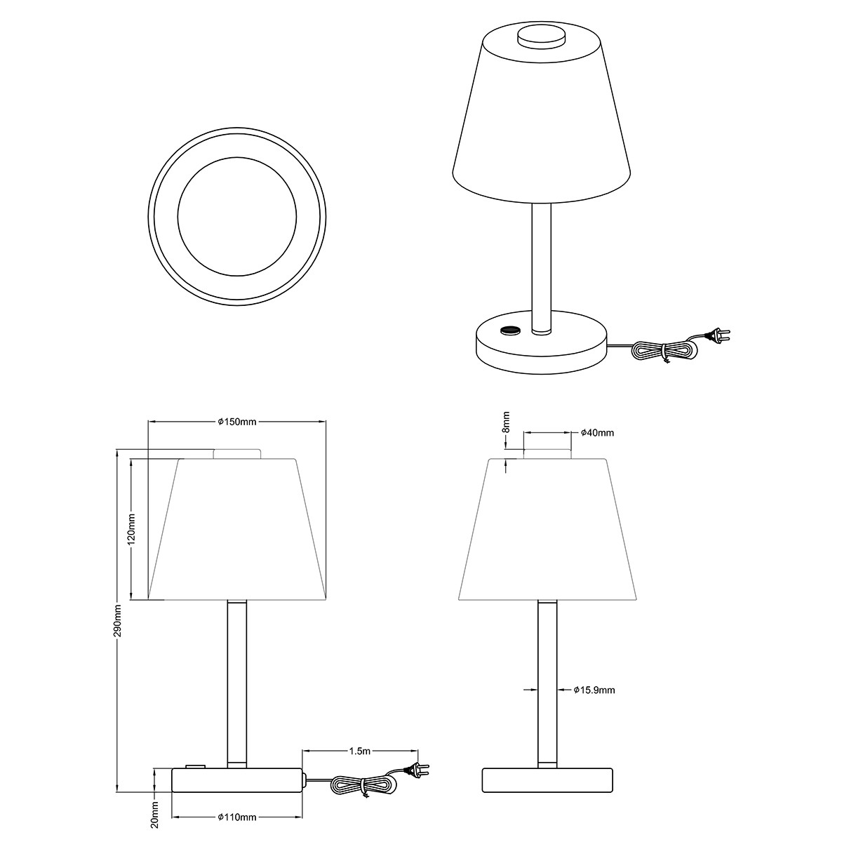 LED Tischlampe - Trion Emaro - 4W - Warmweiß 3000K - Dimmbar - Rund - Matt Chrom - Aluminium