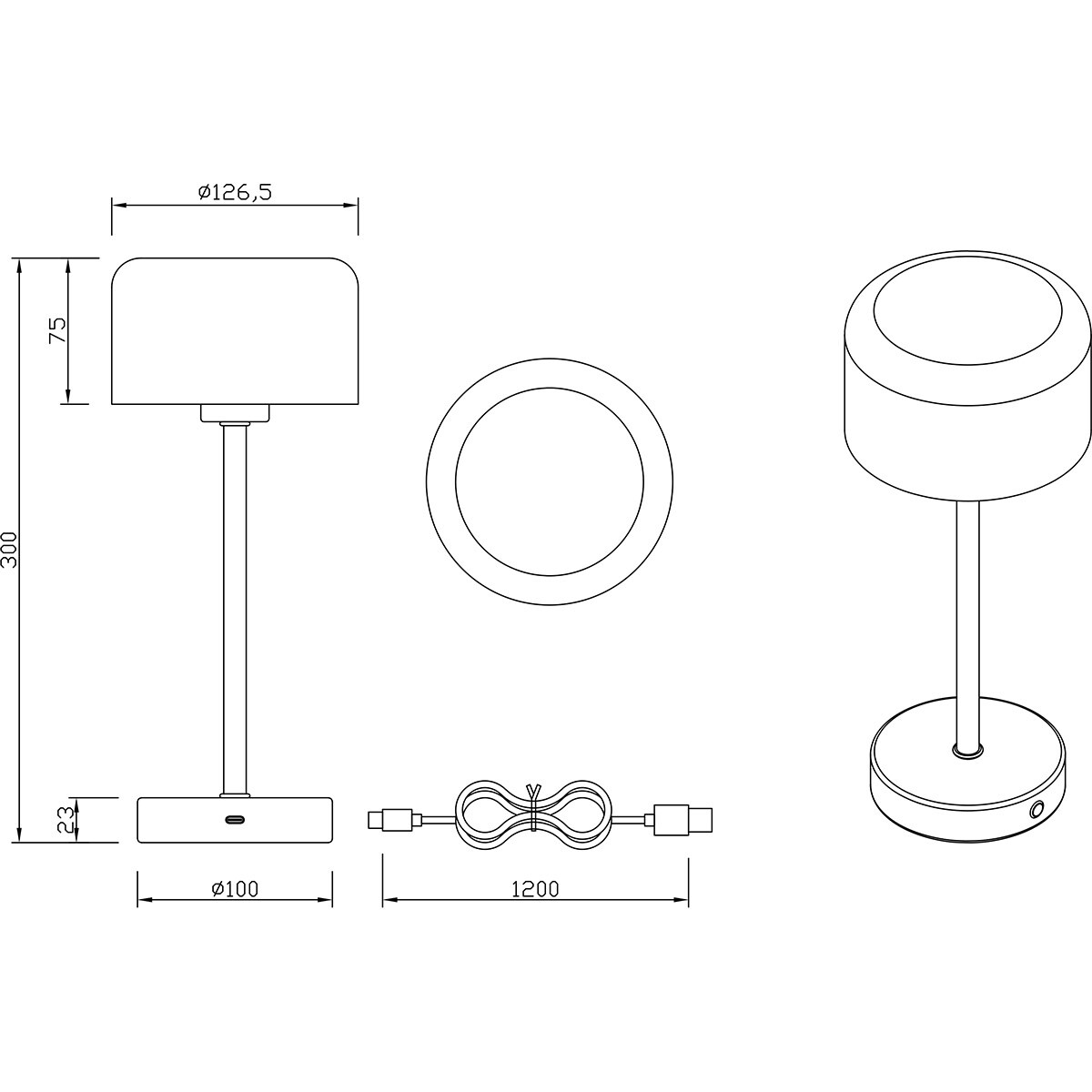 LED Tischleuchte - Trion Feli - 1.5W - Warmweiß 3000K - Wiederaufladbare Batterien - Poliertes Messing - Metall