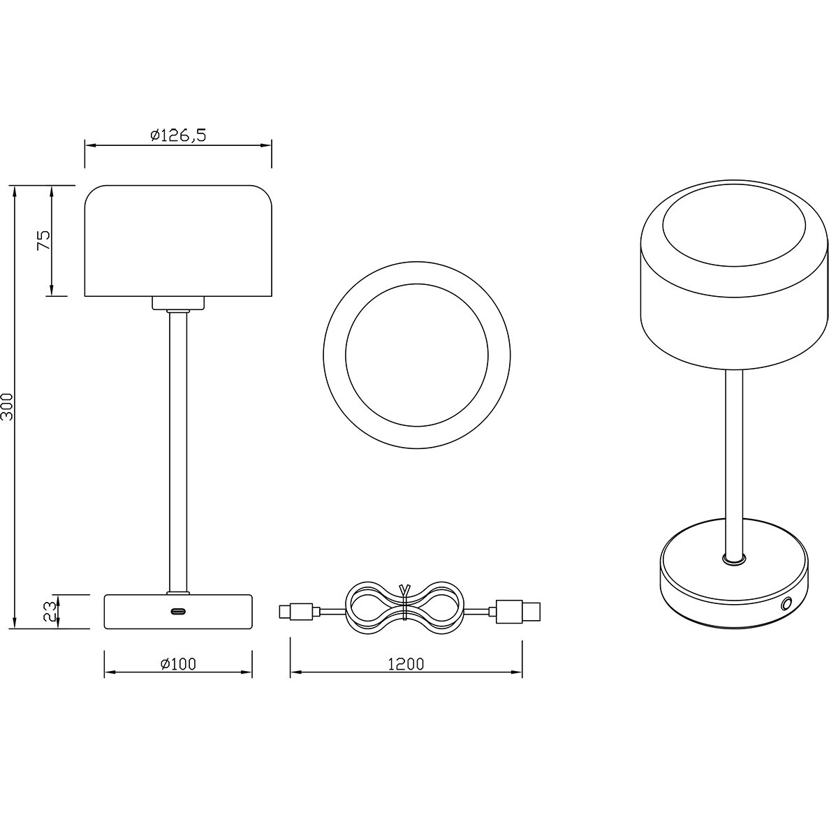 LED Tischleuchte - Trion Feli - 1.5W - Warmweiß 3000K - Wiederaufladbare Batterien - Messing - Metall