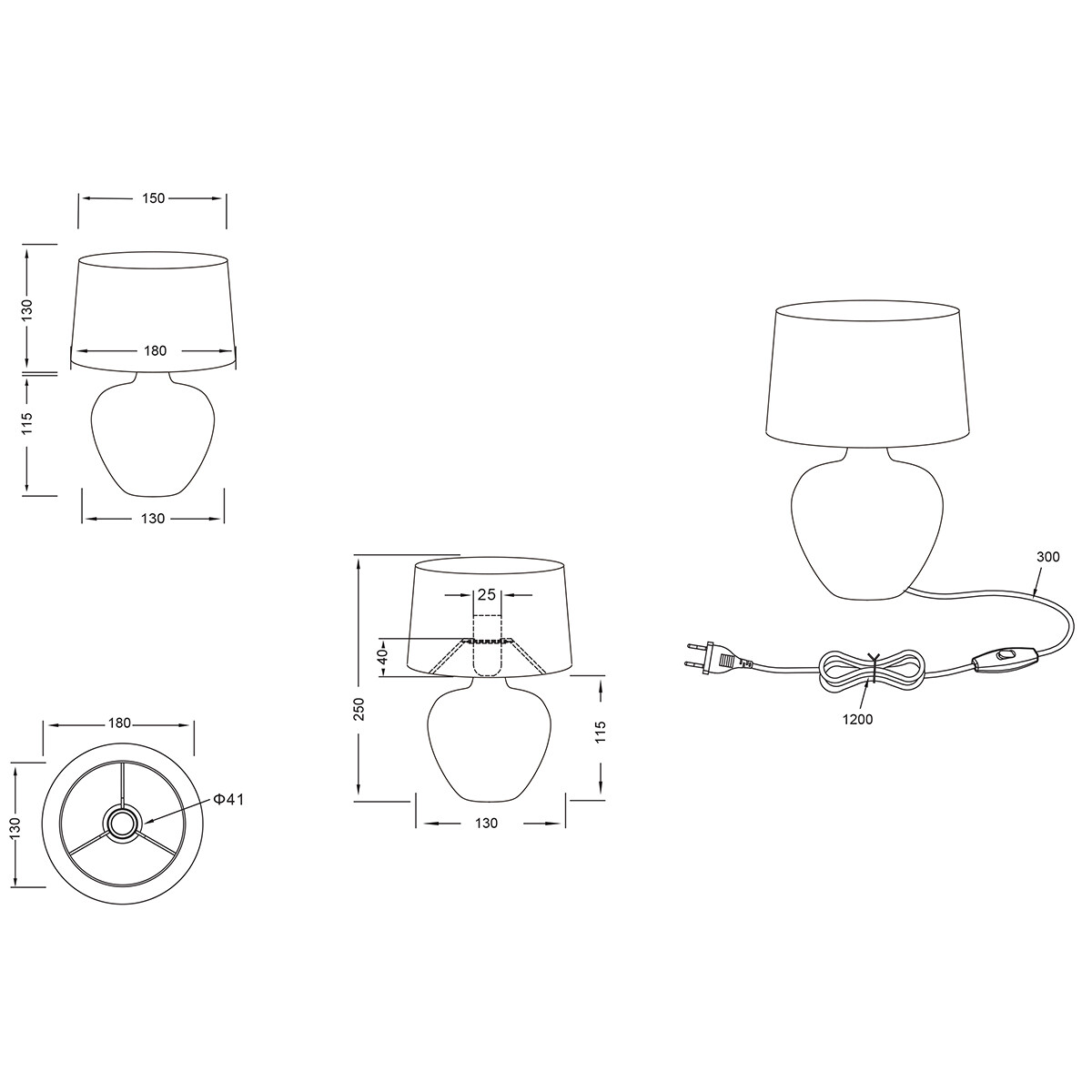 LED Tischlampe - Trion Leau - E14 Sockel - Rund - Mattbraun - Keramik