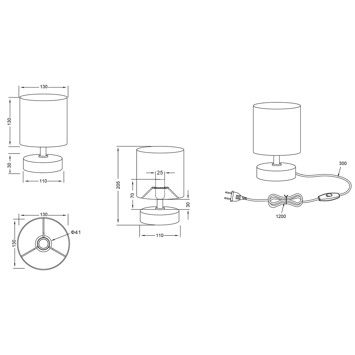 LED Tischlampe - Trion Maria - E14 Sockel - Rund - Mattweiß - Keramik