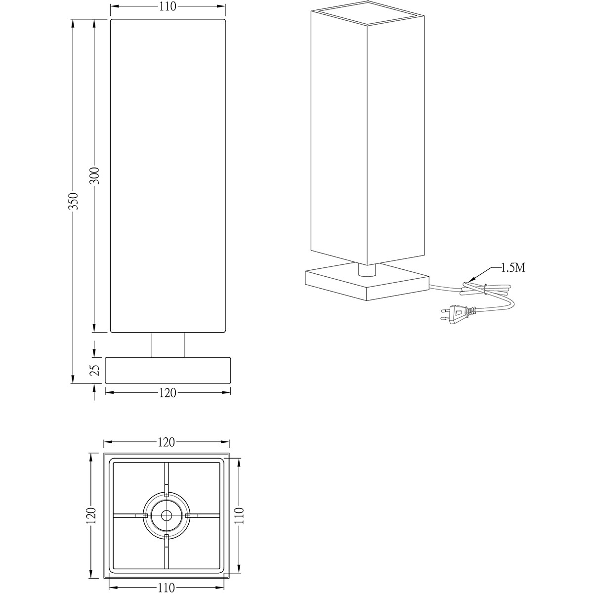 LED Tischlampe - Trion Piti - E14 Sockel - Dimmbar - Quadratisch - Matt Nickel/Weiß - Aluminium/Textil