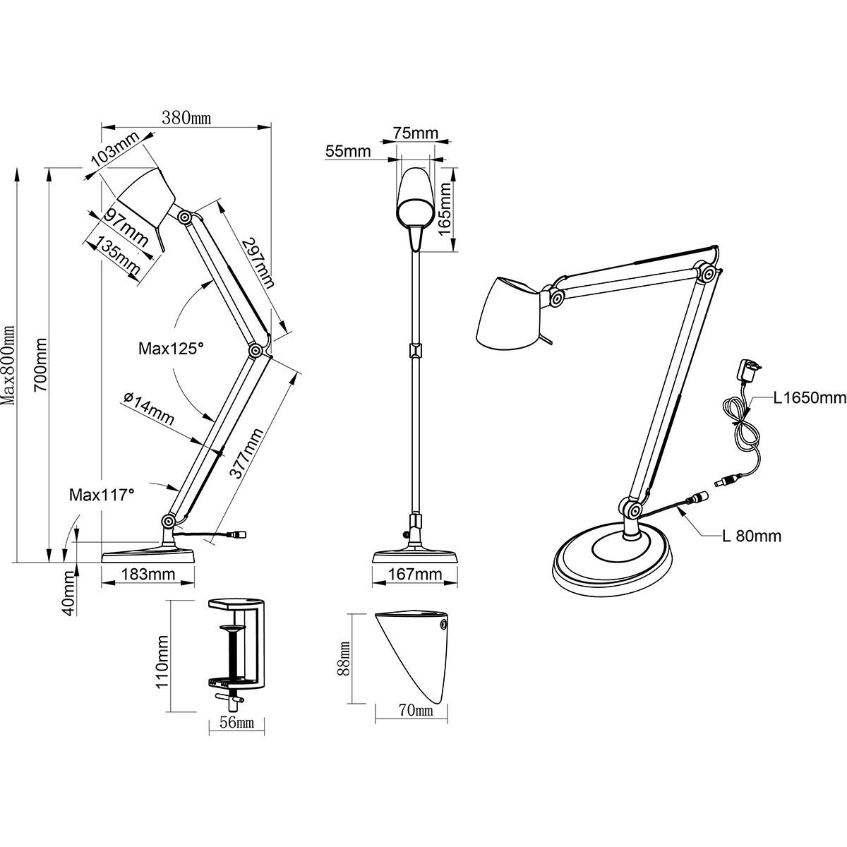 LED Tischlampe - Trion Radino - 5W - Anpassbare Lichtfarbe - Dimmbar - Rund - Mattweiß - Aluminium