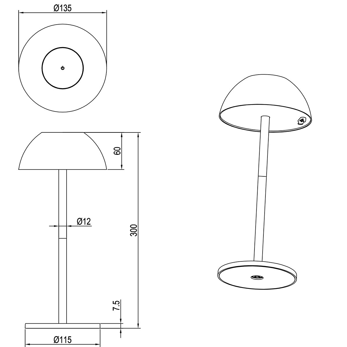 LED Tischleuchte - Trion Rado - 1.7W - Warmweiß 3000K - Aufladbare Batterien - Matt Schwarz - Kunststoff