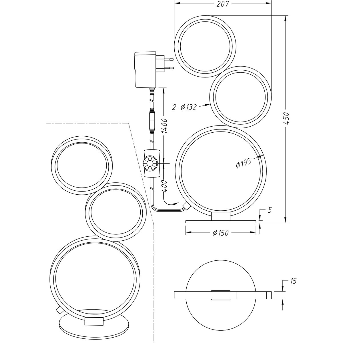 LED Tischlampe - Trion Rundy - 17W - Warmweiß 3000K - Dimmbar - Rund - Mattweiß - Aluminium