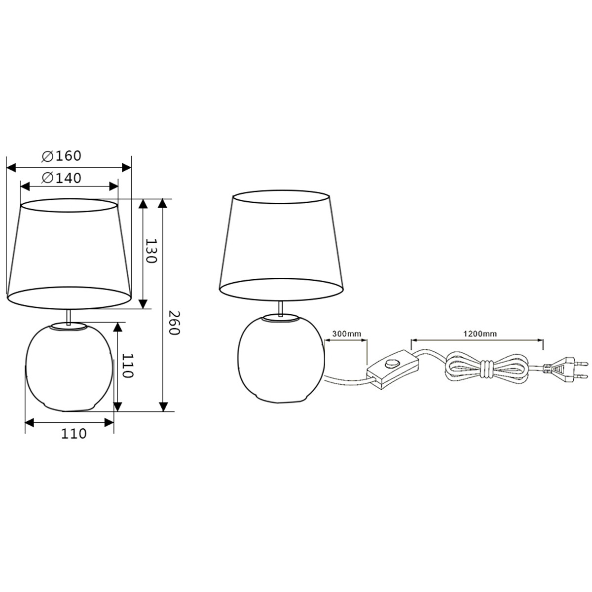 LED Tischlampe - Trion Sofia - E14 Sockel - Rund - Mattblau - Keramik