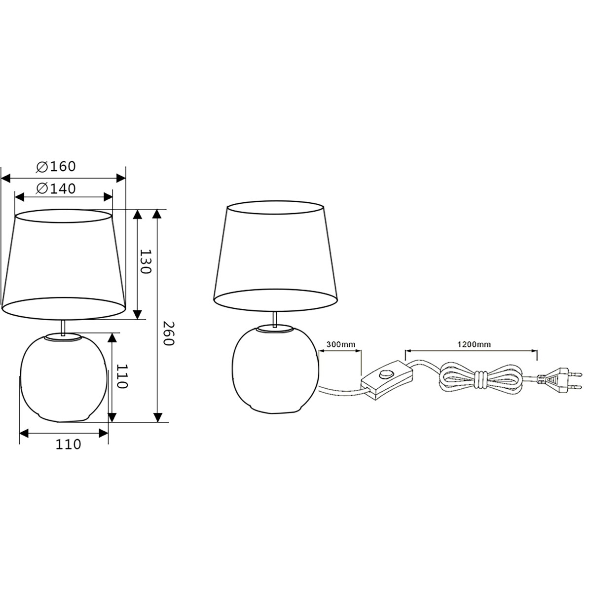 LED Tischlampe - Trion Sofia - E14 Fassung - Rund - Matt Schwarz/Gold - Keramik