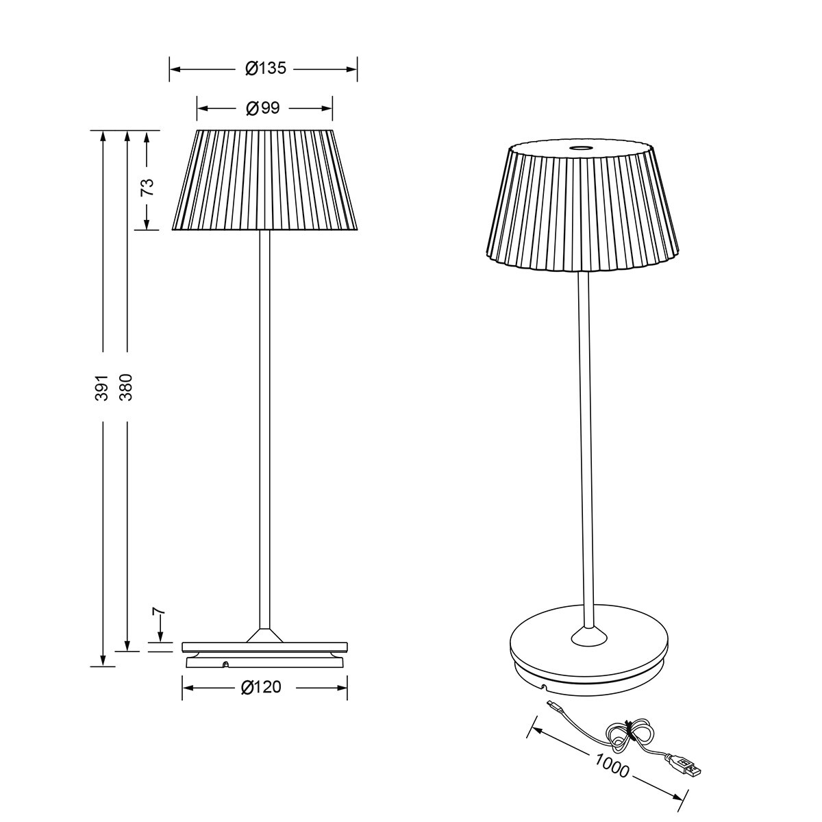 LED Tischleuchte - Trion Uraz - 1.5W - Warmweiß 3000K - Aufladbare Batterien - Matt Weiß - Metall