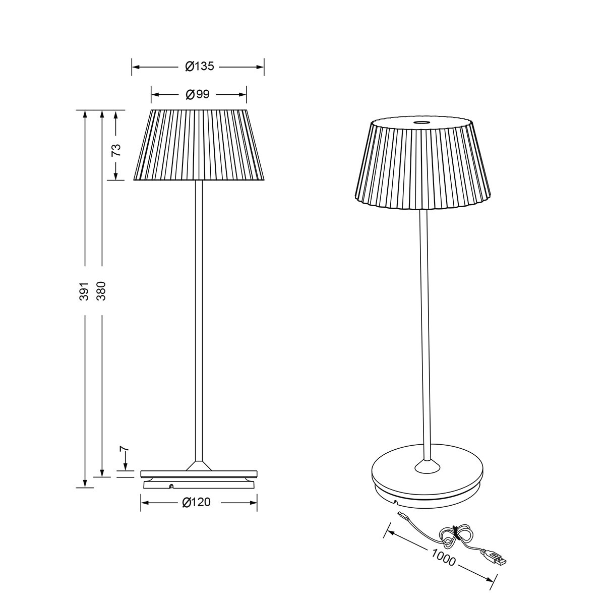 LED Tischleuchte - Trion Uraz - 1.5W - Warmweiß 3000K - Aufladbare Batterien - Matt Schwarz - Metall