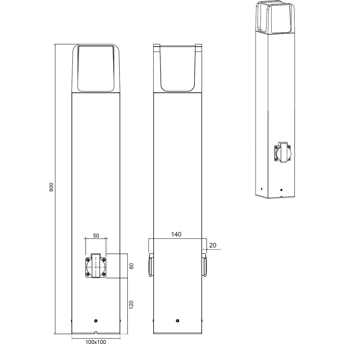 LED Pollerleuchte mit Steckdose - Trion Ibroly XL - 6W - Mattschwarz - Aluminium