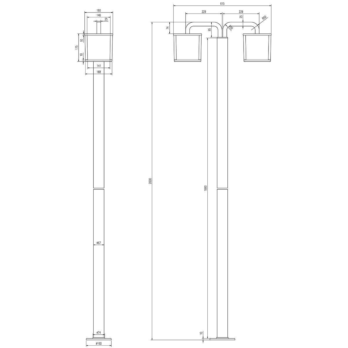 LED Mastleuchte - Trion Cubirino - 5W - E27 Sockel - 2-flammig - Mattschwarz - Aluminium