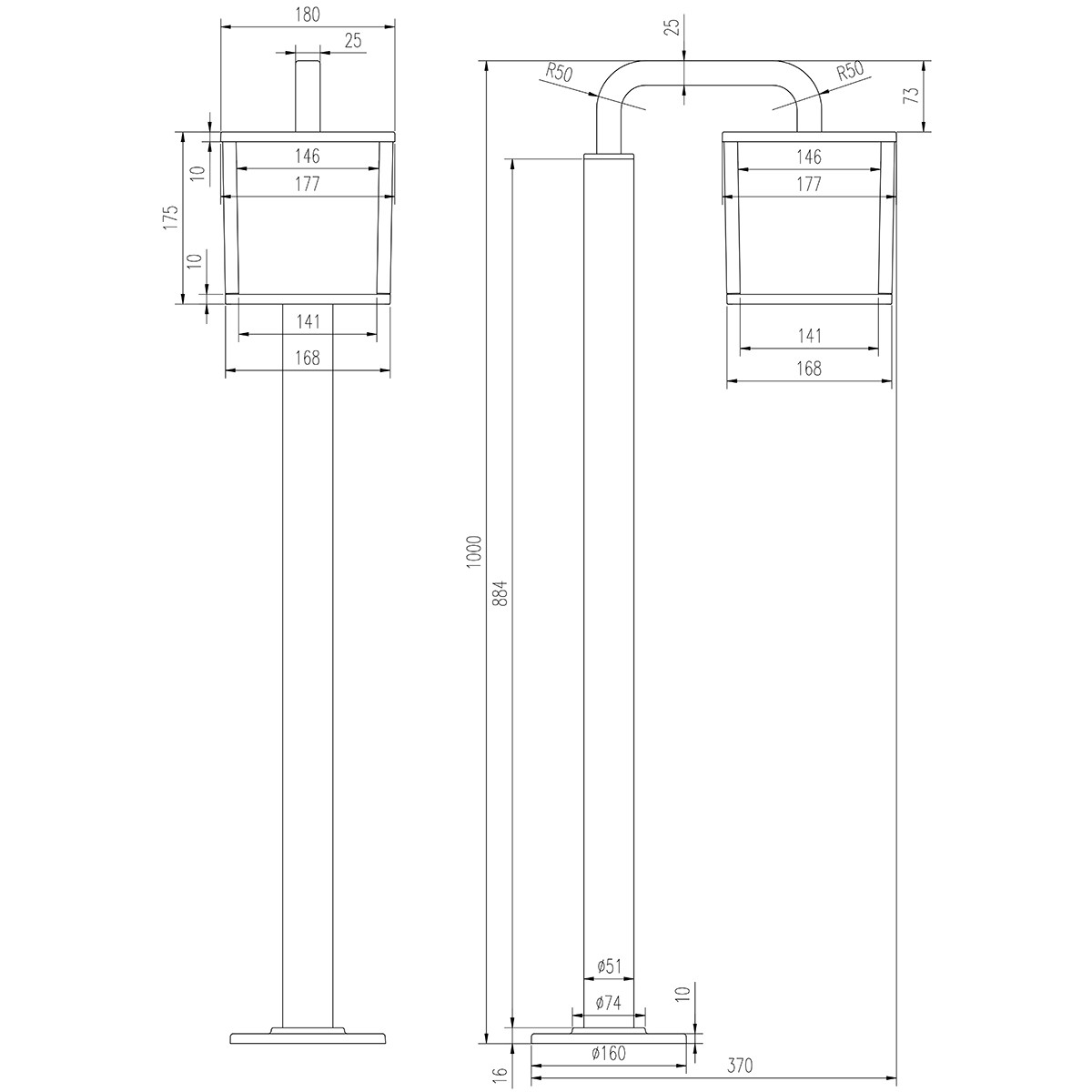 LED Mastleuchte - Trion Cubirino - 5W - E27 Sockel - Mattschwarz - Aluminium