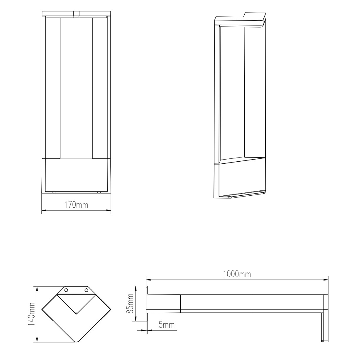 LED Pollerleuchte - Trion Gangy XL - 9W - Mattschwarz - Aluminium