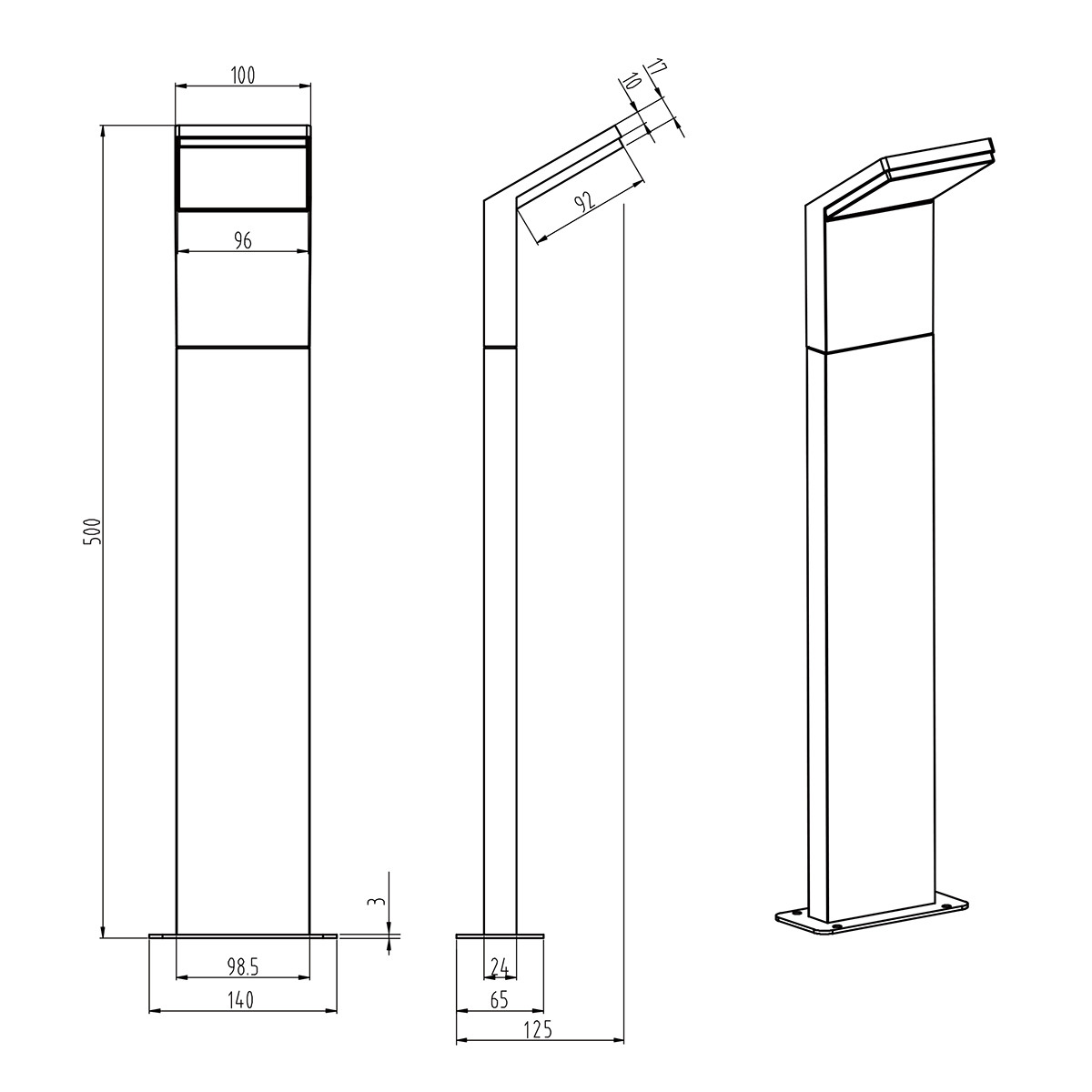 LED Pollerleuchte - Trion Pearly - 9W - Mattschwarz - Aluminium