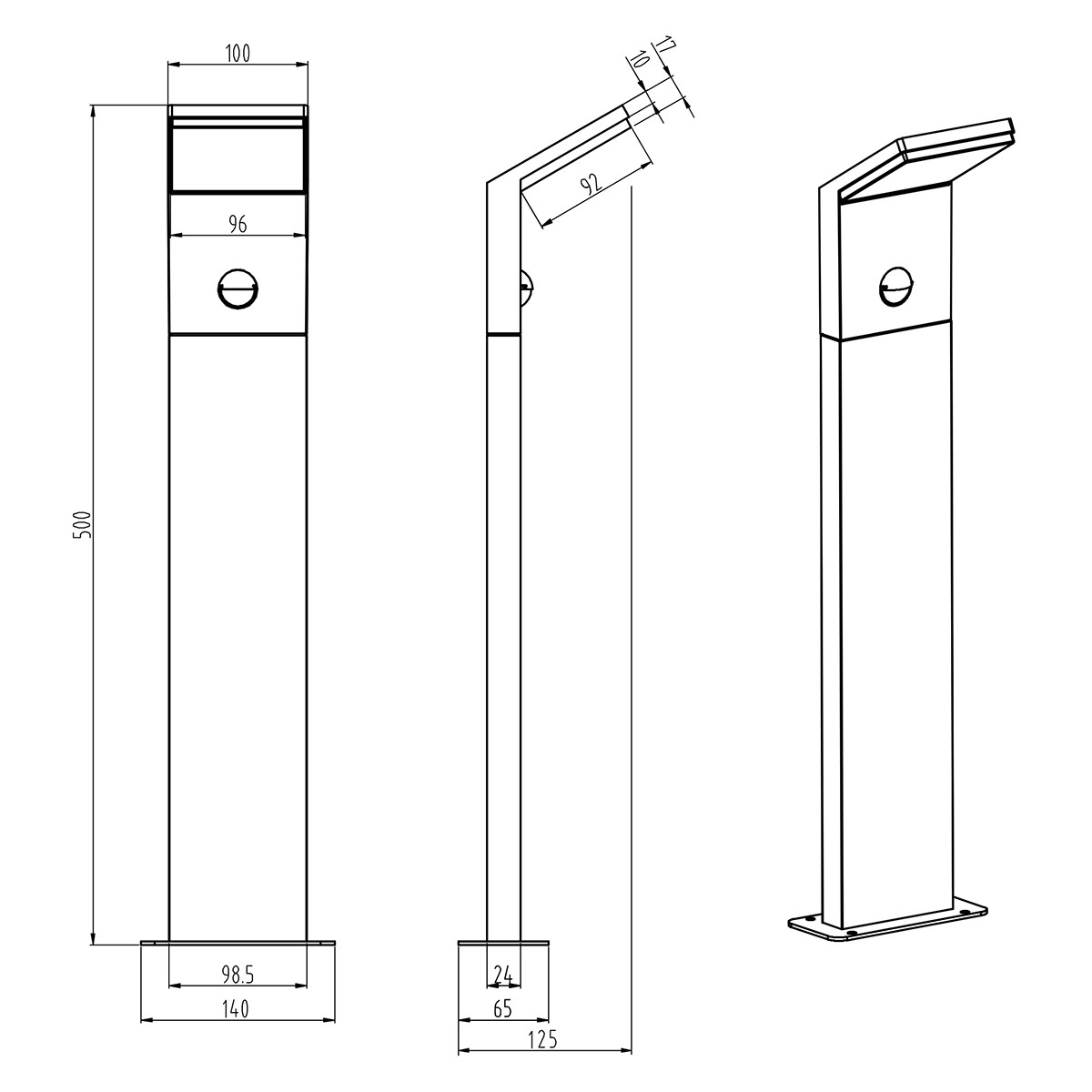 LED Pollerleuchte - Trion Pearly - Bewegungsmelder - 9W - Mattschwarz - Aluminium