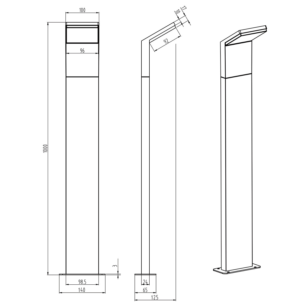 LED Pollerleuchte - Trion Pearly XL - 9W - Mattschwarz - Aluminium