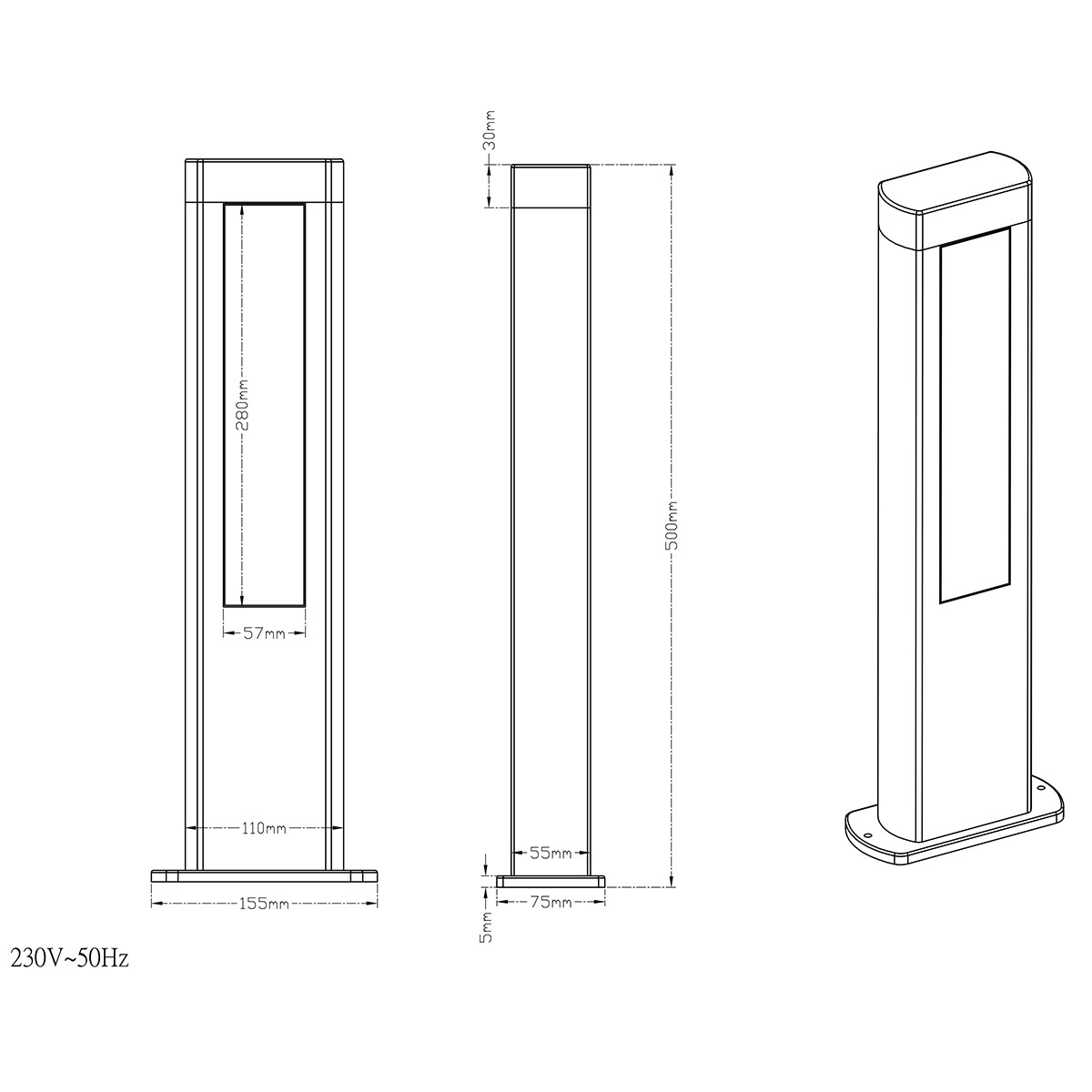 LED Pollerleuchte - Trion Rhinon - 10W - Mattschwarz - Aluminium