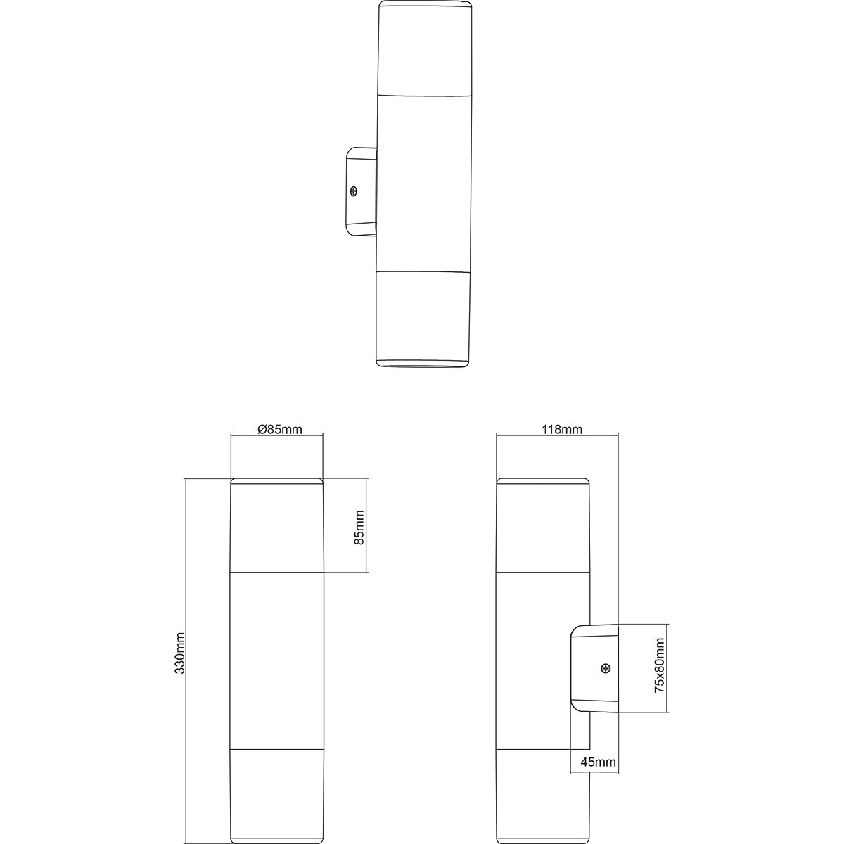 LED Gartenbeleuchtung - Außenleuchte - Trion Sicho Up and Down - E27 Fassung - Matt Schwarz - Aluminium