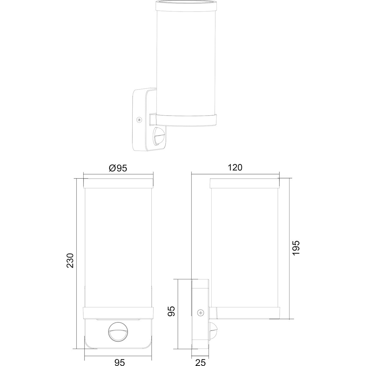 LED Gartenbeleuchtung - Außenleuchte - Wandleuchte - Trion Tino - E27 Fassung - Bewegungssensor - Matt Weiß - Aluminium