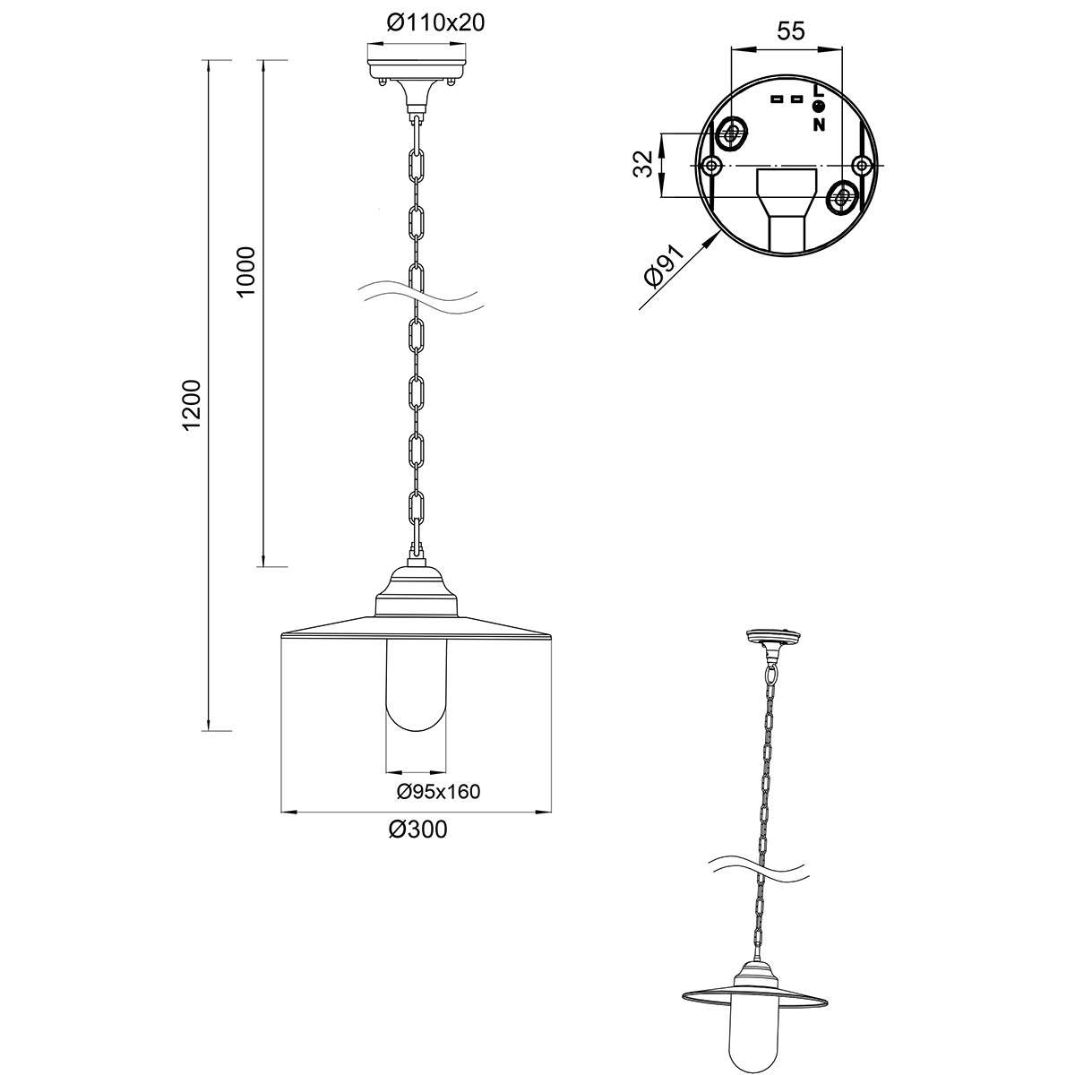 LED Außenhängeleuchte - Trion Brinito - E27 Sockel - Mattgrau - Aluminium