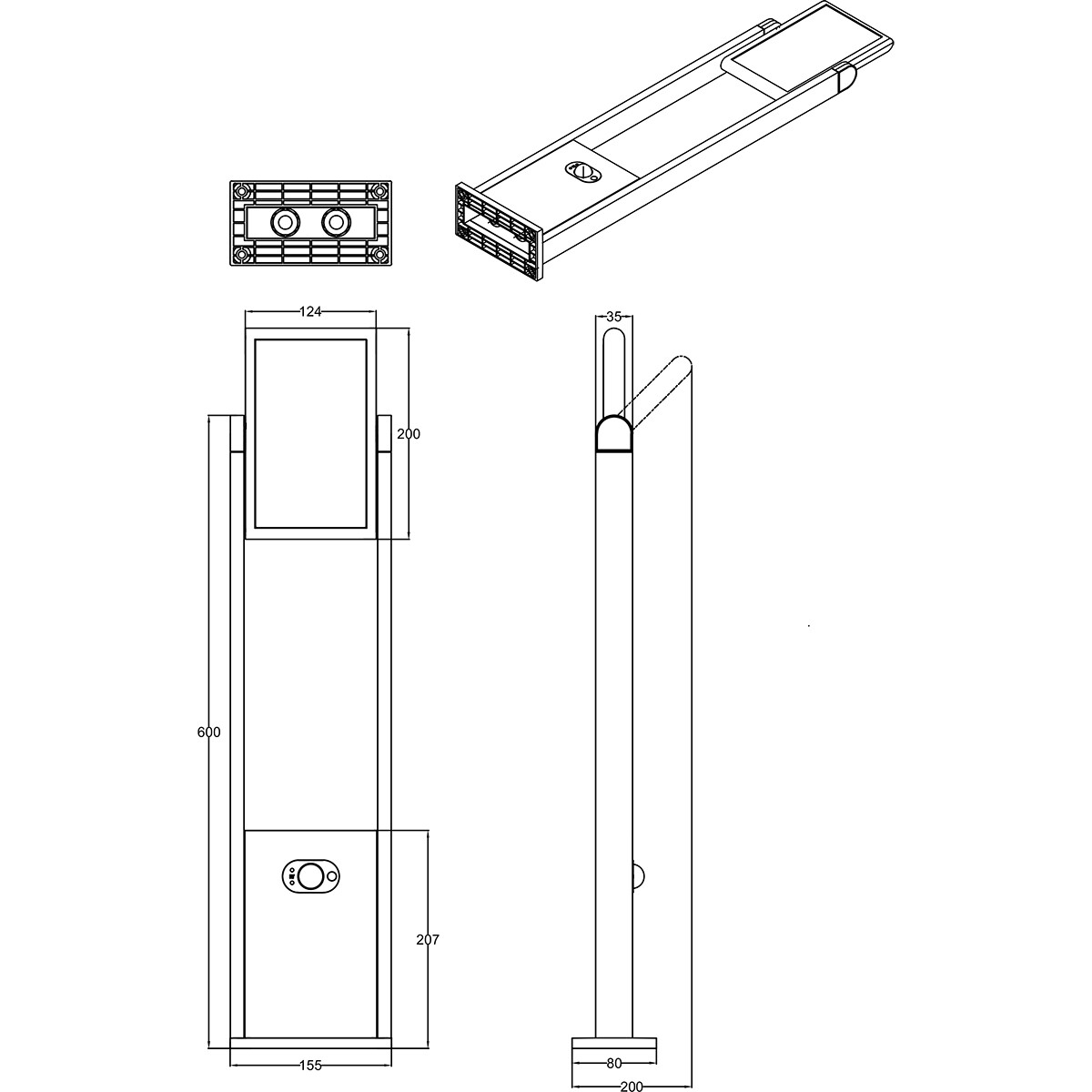 LED-Gartenbeleuchtung mit Bewegungsmelder - Stehleuchte - Trion Walla - 5W - Einstellbare Farbe - Rechteckig - Anthrazit - Aluminium - 61cm