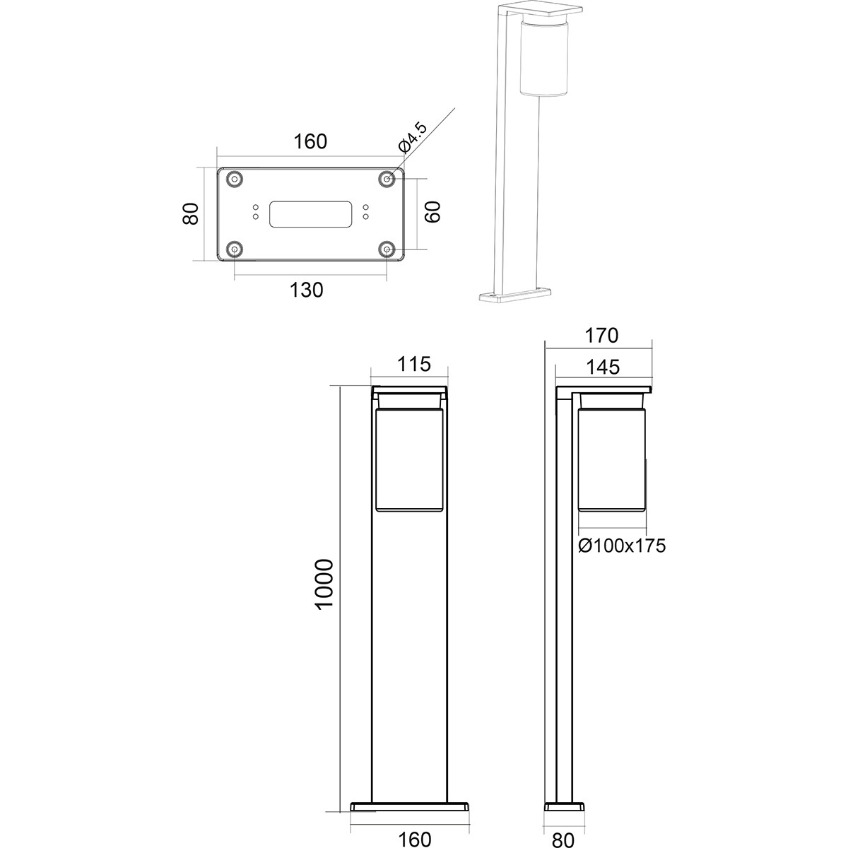 LED Gartenbeleuchtung mit Tag- und Nacht-Sensor - Stehende Außenleuchte - Trion Ardola XL - E27 Fassung - Spritzwassergeschützt IP44 - Rechteckig - Mattschwarz - Aluminium