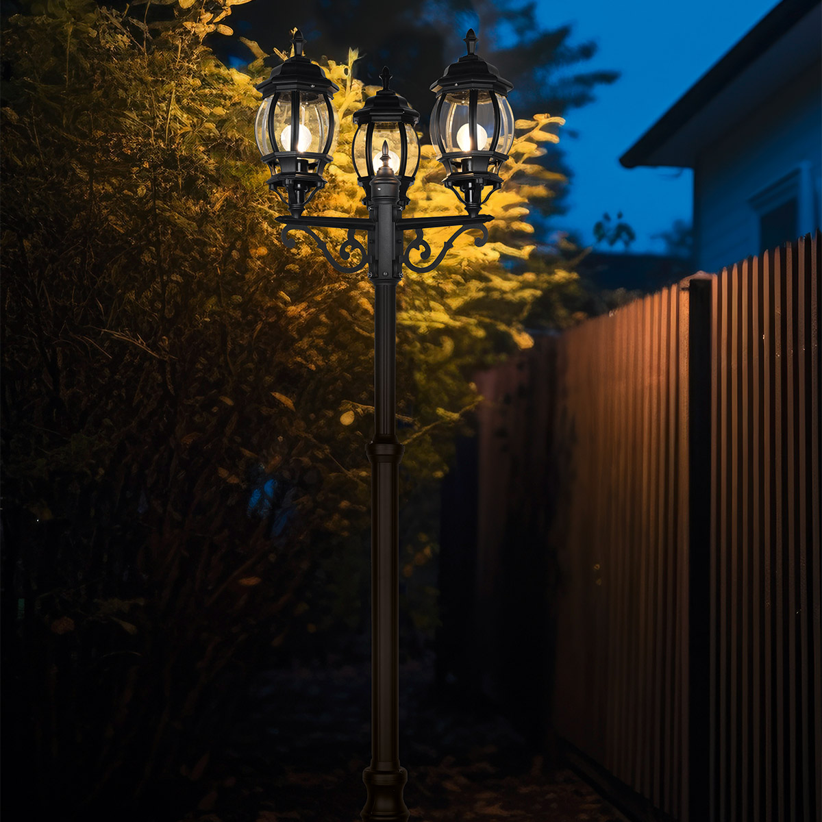 LED Gartenbeleuchtung - Stehleuchte Außenleuchte - Trion Velo - E27 Fassung - 3 Lichtpunkte - Matt Schwarz - Aluminium