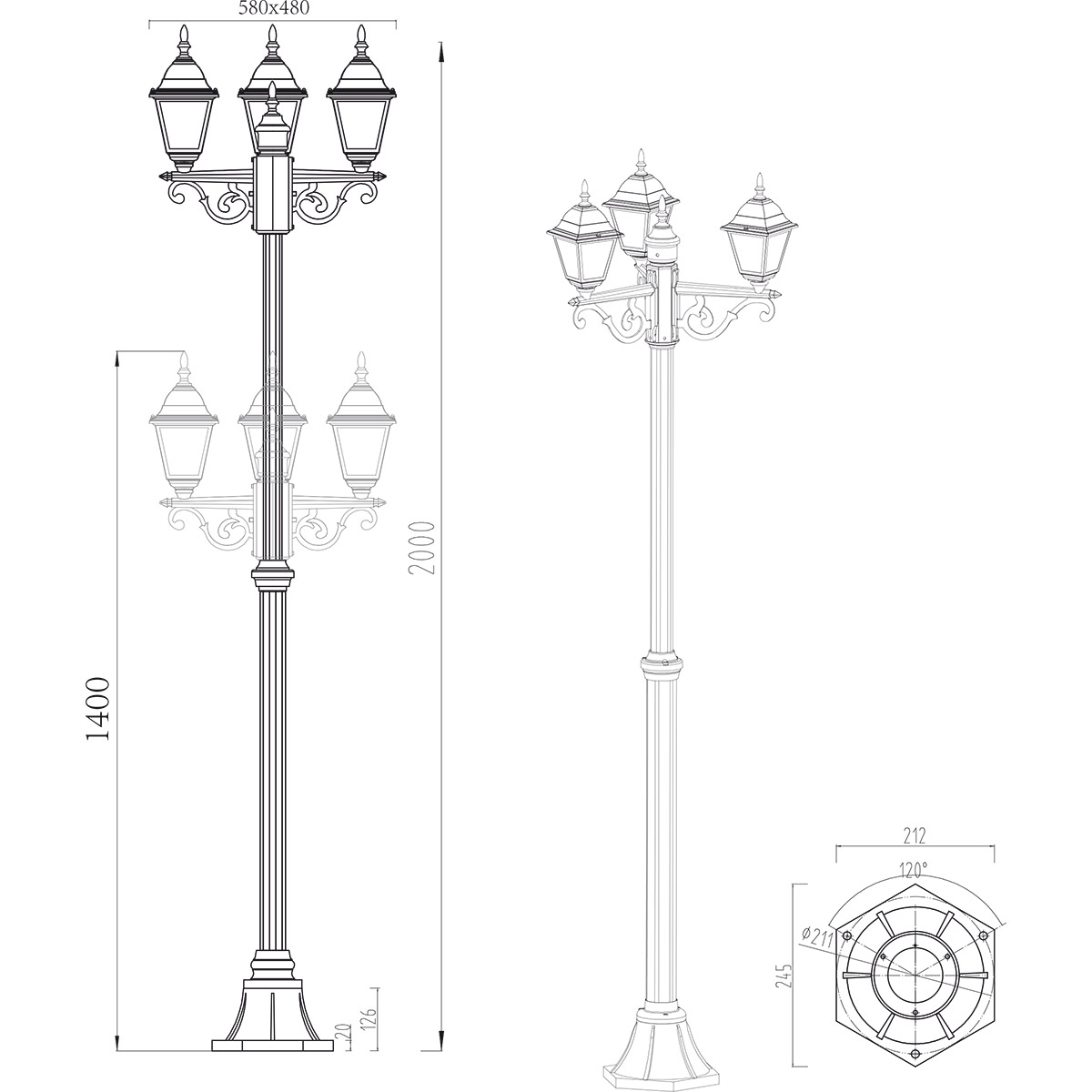 LED Gartenbeleuchtung - Stehleuchte Außenleuchte - Trion Zena - E27 Fassung - 3 Lichtpunkte - Matt Schwarz - Aluminium