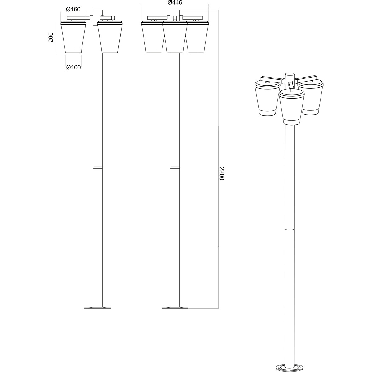 LED Gartenbeleuchtung - Stehende Außenleuchte - Trion Civonu - E27 Fassung - 3-lichts - Spritzwassergeschützt IP44 - Rund - Matt Anthrazit - Aluminium