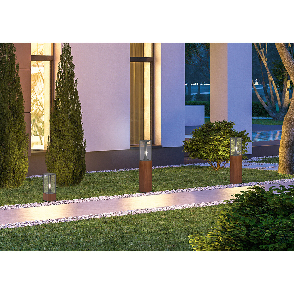 LED Gartenbeleuchtung - Stehende Außenleuchte - Trion Garinola - E27 Fassung - Rechteck - Holzfarbe - Naturholz