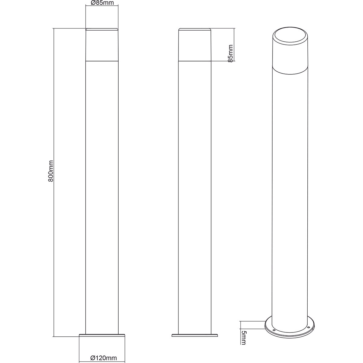 LED Gartenbeleuchtung - Stehleuchte Außenleuchte - Trion Sicho XL - E27 Fassung - Spritzwassergeschützt IP44 - Rund - Matt Schwarz - Aluminium