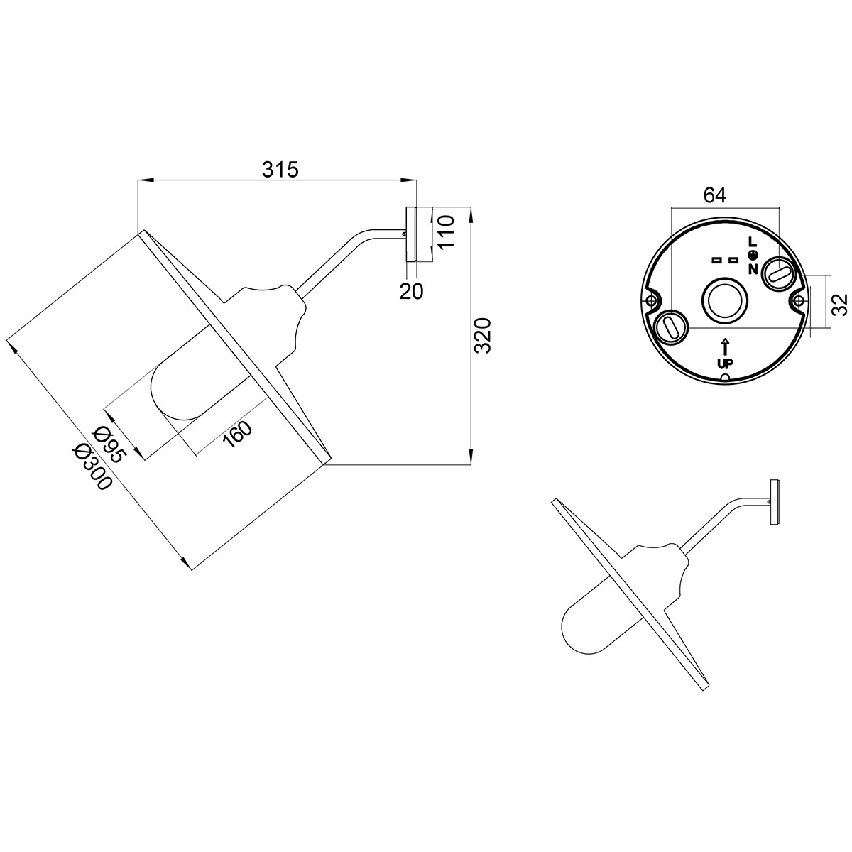 LED Außenwandleuchte - Trion Brenionty - E27 Sockel - Mattschwarz - Aluminium