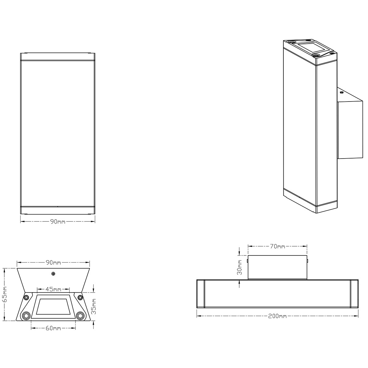 LED Außenwandleuchte - Trion Colirano - 6W - Warmweiß 3000K - Rechteckig - Mattschwarz - Aluminium