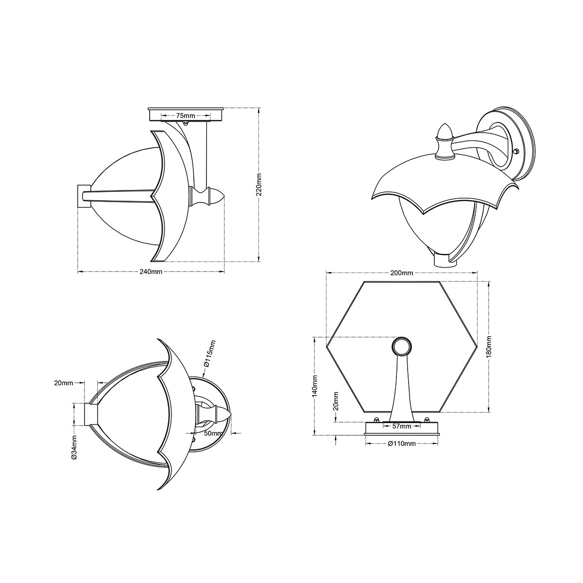 LED Außenwandleuchte - Trion Grichto Omlaag - 6W - Antik Rostfarben - Aluminium